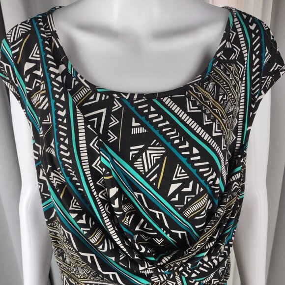 Cato Geometric Tribal Print Cap Sleeve Draped Midi Dress Size Plus Size 18/20W - Picture 3 of 12
